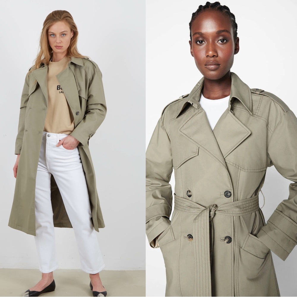Anine Bing Finley Trench Coat in Green Khaki
